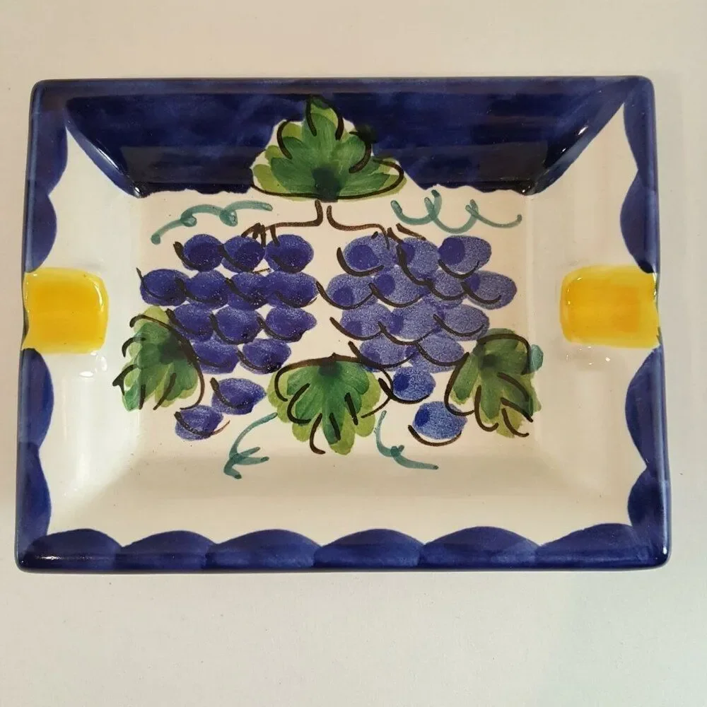 Vietri Store Dip A Mano Ceramic Ashtray Spoon Rest Italy Pears Peaches Grapes